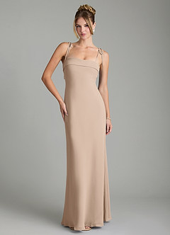 Azazie Ellia Robes de demoiselle d'honneur Robe Trapèze en Mousseline de soie Nœud Taupe image1