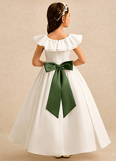 Azazie Clara Flower Girl Dresses Ivory Olive A-Line Bow Cotton Dress image2