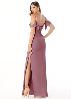 Azazie Emeralda Bridesmaid Dresses Vintage Mauve Sheath Off the Shoulder Chiffon Dress image4