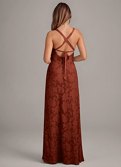 Azazie Aliza Bridesmaid Dresses Terracotta A-Line Floral Burnout Dress image2