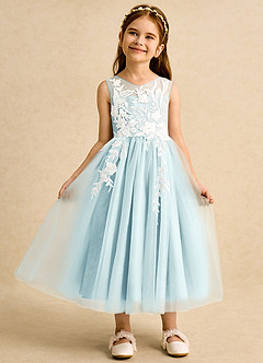 Azazie Sundae Flower Girl Dresses Sea Glass Ball-Gown Lace Dress image6