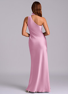 Azazie Seona Vestidos de madrinha de casamento Vestido Rosa Doce de Cetim elástico de sereia com Um ombro image4