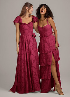 Azazie Aricella Jurken voor bruidsmeisjes Jurk van Bloemen Burn-out met A-Lijn Korset Bourgondië image2