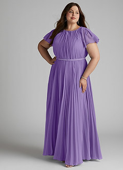 Azazie Kara Modest Bridesmaid Dresses A-Line Pleated Chiffon Floor-Length Dress image13