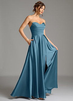 Azazie Ayla Suknie dla druhen Linia A Gorset Satyna elastyczna Do ziemi Sukienka image6