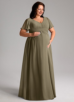 Azazie Verna vestidos de dama de honor de maternidad Vestido de Corte En A Cuello en V fruncido Hasta el suelo Gasa image10