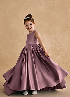 Azazie Sammy Robe Demoiselle D'honneur Fillette Robe Trapèze en Mat Satiné Dentelle Mauve Vintage image5
