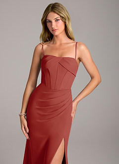 Azazie Chantel Bridesmaid Dresses Terracotta Sheath Strapless Chiffon Convertible Dress image2