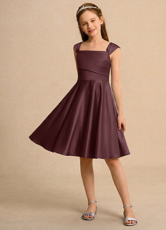 Azazie Budle Girls Formal Flower Girl Dresses Sangria A-Line Pleated Matte Satin Dress image3