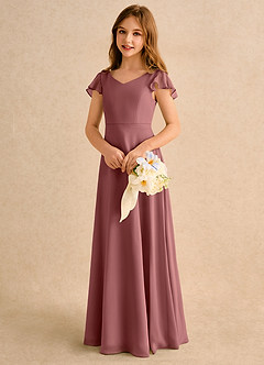 Azazie Nari Girls Formal Flower Girl Dresses Amethyst A-Line with Sleeves Chiffon Dress image3