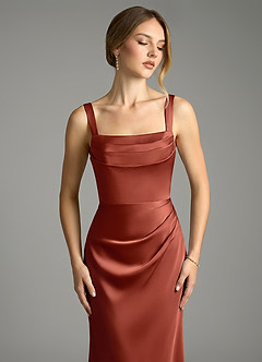 Azazie Alouette Bridesmaid Dresses Terracotta Mermaid Pleated Stretch Satin Dress image5