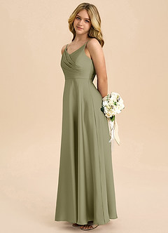 Azazie Bug Junior Pistachio A-Line Pleated Stretch Satin Dress image7