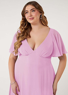 Azazie Kimber Vestidos de damas de honor Vestido de Rosa Caramelo de Gasa de Corte en A con Manga volante image13