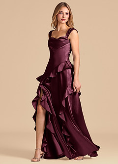 Azazie Sloane 신부 들러리 드레스 A라인 스윗하트 네크라인 메탈릭 새틴 바닥 길이 드레스 image4