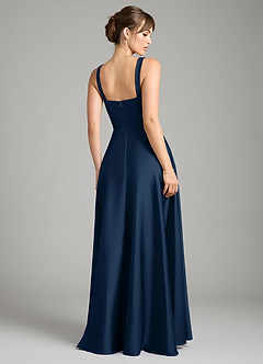 Azazie Shaude Bridesmaid Dresses Dark Navy A-Line Pleated Stretch Satin Dress image2