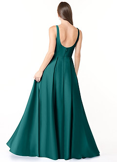 Azazie Neve Bridesmaid Dresses Peacock Ball-Gown with Pockets Stretch Satin Dress image2