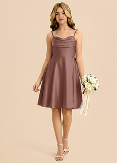 Azazie Bear Junior Linia A Dekolt w kształcie serca Satyna elastyczna Mini Młodsza druhna Sukienka image1