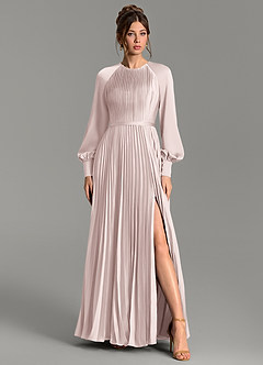Azazie Grayson Final Sale Burgundy A-Line Long Sleeve Stretch Satin Dress image1