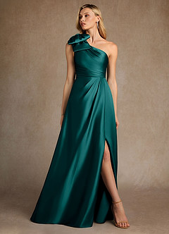 Azazie Easton Mother of the Bride Dresses Peacock A-Line One Shoulder Stretch Satin Dress image4