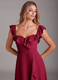 Azazie Lyra Bridesmaid Dresses Burgundy A-Line Chiffon Convertible Dress image17