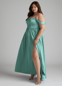Azazie Morana Final Sale Amethyst A-Line Off the Shoulder Stretch Satin Convertible Dress image13