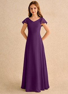 Azazie Nari Girls Formal Blumenmädchenkleider A-Linie mit ärmel Chiffon Kleid Traube image6