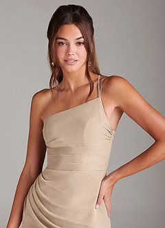 Azazie Eren 신부 들러리 드레스 인어 한쪽 어깨 쉬폰 발목 길이 드레스 image6