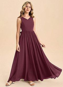 Azazie Hathaway Junior Cabernet A-Line Bow Chiffon Dress image2
