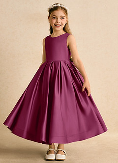 Azazie Cailee Flower Girl Dresses Mulberry Ball-Gown Pleated Matte Satin Dress image4