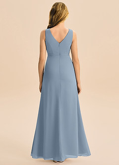 Azazie Floris Junior Robe Trapèze en Mousseline de soie Plissée Bleu Poussiéreux image3