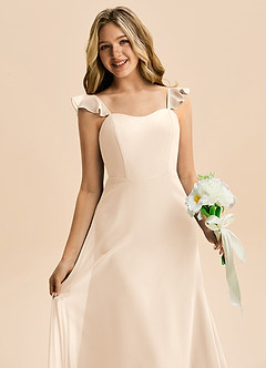 Azazie Mavie Junior Abito A-Line in Chiffon Increspato Alabastro Bianco image5