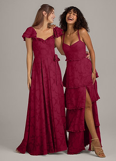 Azazie Aricella Bridesmaid Dresses Burgundy A-Line Corset Floral Burnout Dress image2