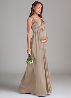 Azazie Emree Maternity Bridesmaid Dresses A-Line Stretch Satin Floor-Length Dress with Pockets image4