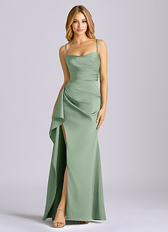 Azazie Sarai Bridesmaid Dresses Matcha Sheath Corset Stretch Satin Dress image3