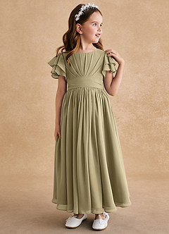 Azazie Ali Blumenmädchenkleider A-Linie Plissee Chiffon Kleid Moosgrün image4
