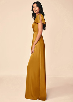 Azazie Soren Bridesmaid Dresses Butterscotch A-Line Pleated Stretch Satin Dress image3