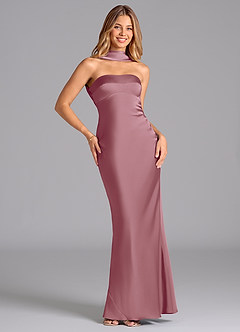 Azazie Lusinda Bridesmaid Dresses Vintage Mauve Mermaid Strapless Stretch Satin Dress image3