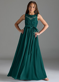Azazie Elly Junior Peacock A-Line Lace Chiffon Dress image3
