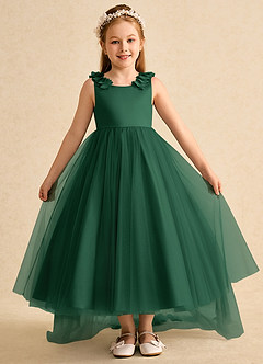 Azazie Lorita Flower Girl Dresses Dark Green A-Line Beaded Tulle Dress image2