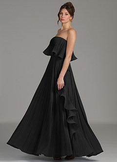 Azazie Alexia Bridesmaid Dresses Black A-Line Ruched Chiffon Dress image5