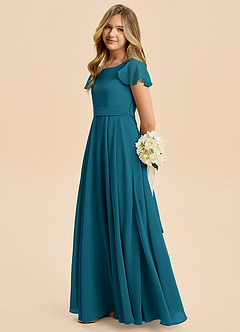 Azazie Cady Junior Ink Blue A-Line Pleated Chiffon Dress image7