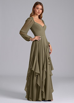 Azazie Karan Bridesmaid Dresses Willow Green A-Line Long Sleeve Chiffon Dress image5