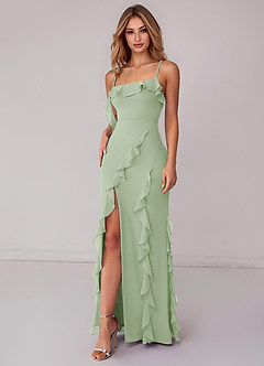 Azazie Malia Bridesmaid Dresses Dusty Sage Sheath Ruched Chiffon Dress image6