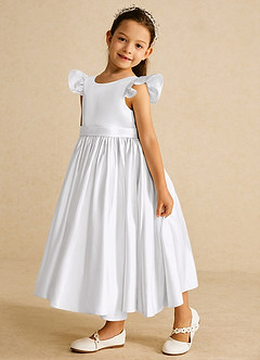 Azazie Violeta Flower Girl Dresses White Ball-Gown Bow Matte Satin Dress image5