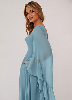 Barbie ♥ Azazie Bridesmaid Dresses Moody Blue A-Line Long Sleeve Chiffon Dress image6