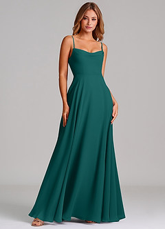 Azazie Elle Bridesmaid Dresses Peacock A-Line Pleated Chiffon Dress image3