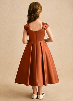 Azazie Yosemite Blumenmädchenkleider Ballkleid Herzausschnitt Matte Satin Kleid Gebranntes Orange image2