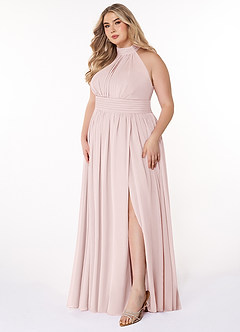 Azazie Iman Bridesmaid Dresses Blushing Pink A-Line A-Line Ruched Chiffon Dress image10