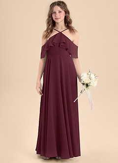 Azazie Tessabelle Junior Cabernet A-Line Off the Shoulder Chiffon Dress image4