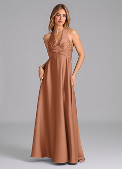 Azazie Tessie Bridesmaid Dresses Bronzer A-Line Pleated Stretch Satin Dress image6